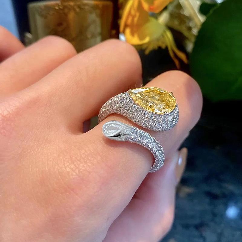 Open Water Drip Wax Setting Ring Women, Imitation Citrine Mozzarella Diamond Accessories, White Women's European and American Rings