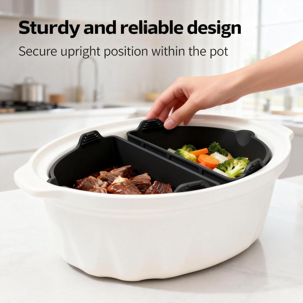 Cooker Divider Insert for 6-8 Quart Oval Crock Pot, Reusable Heat Resistant Liners, Cook Two Meals At Once Without