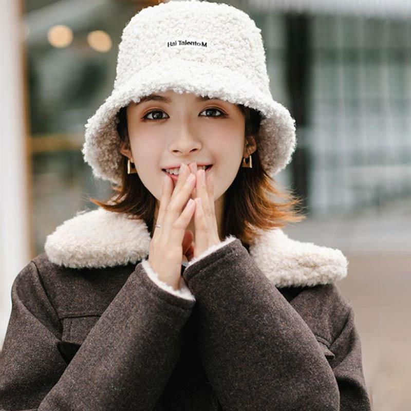 

Модная универсальная рыбацкая шапка из овечьей шерсти, женская осенне-зимняя теплая плюшевая шапка для бассейна One size