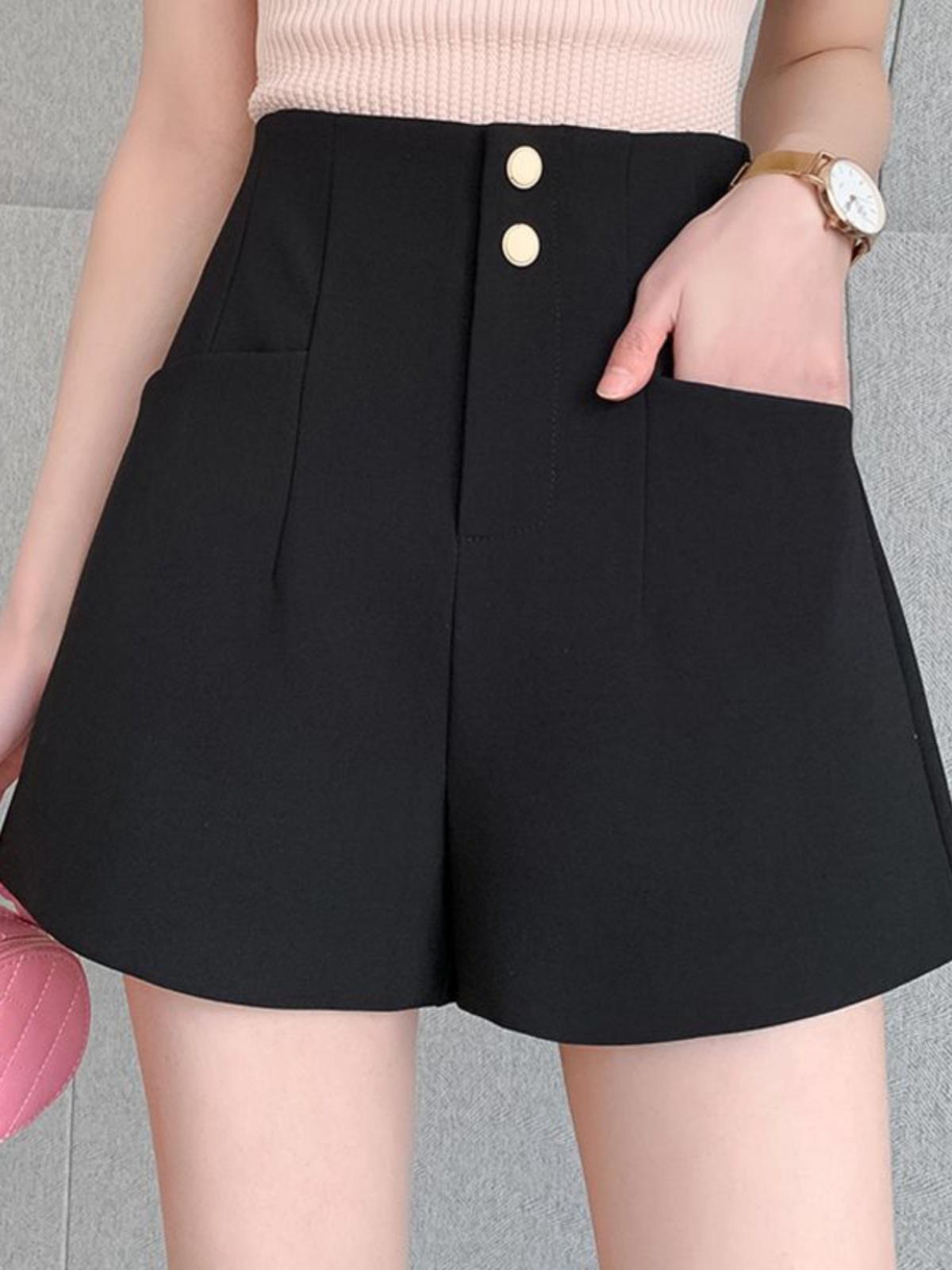 

Шорты А-силуэта с высокой талией и широкими штанинами в корейском стиле для женщин - Летняя мода 2024 2XL чёрный