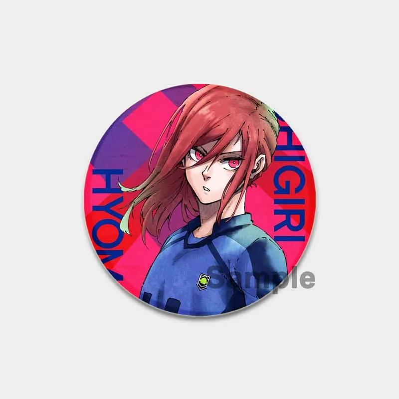 32/44/58 mm runder Anime-Anstecker mit blauem Schloss, Zeichentrickfigur Isagi Yoichi, Brosche, individuell anpassbar, Snap-in-Abzeichen, Cosplay-Zubehör, Schmuck, Geschenke