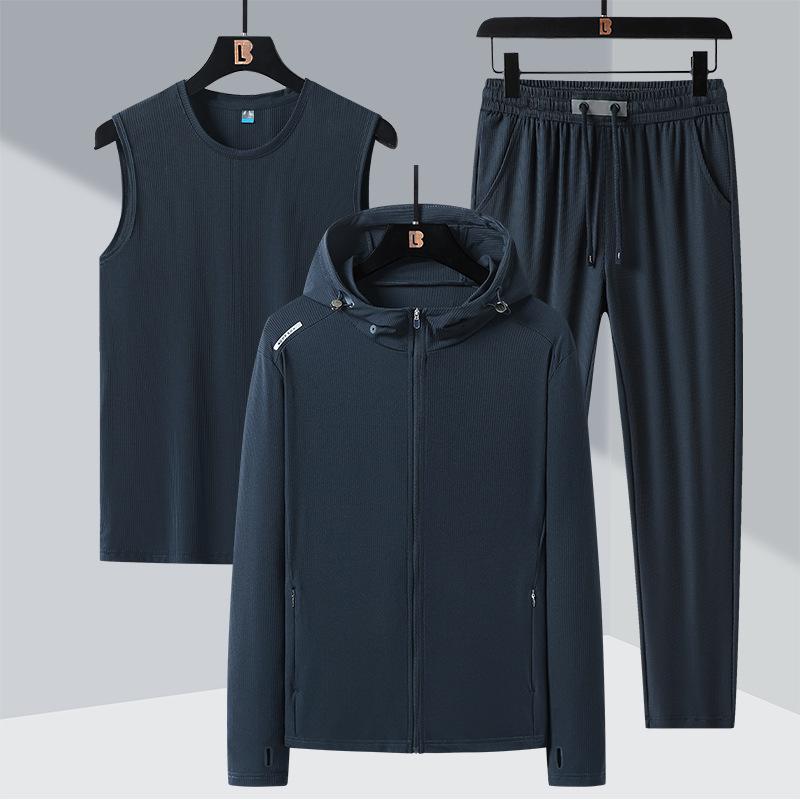 

Летний комплект из трех предметов для пар, легкий дышащий солнцезащитный костюм для улицы, быстросохнущий комплект из шелка с длинными рукавами и большим размером XXL