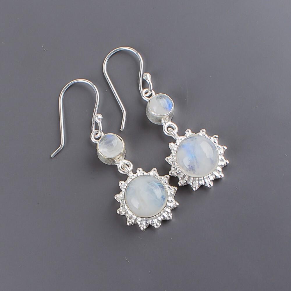 Regenbogen-Mondstein Edelstein 925 Sterlingsilber Schmuck Handgefertigte Ohrringe 1.80" EE-13-24