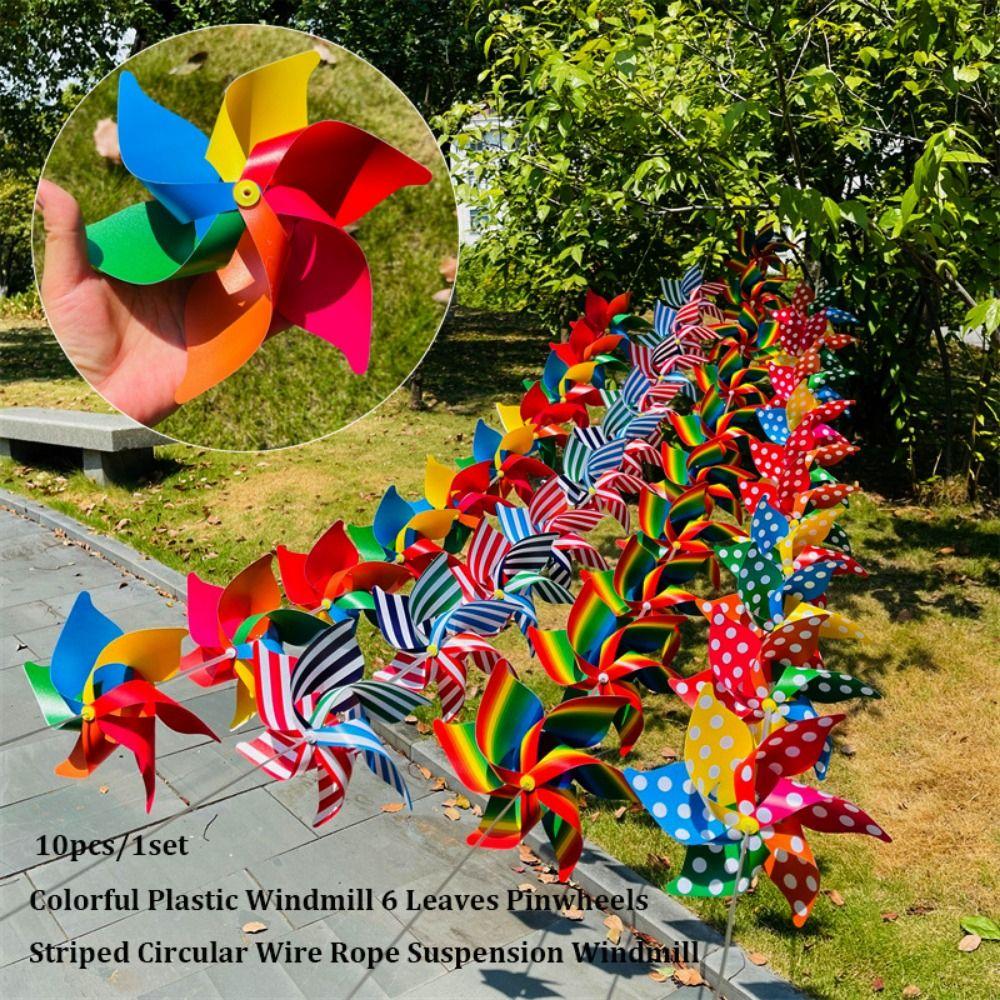 10pcs Handmade Striped Circular Wire Rope Windmill Colorful Suspension Windmill Yard and Garden