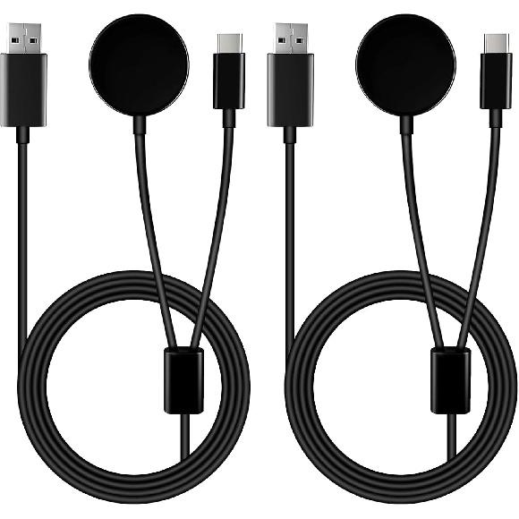 2 Pack Galaxy Watch 7 Charger, 3.9FT 2 in 1 USB-C Magnetic Wireless Charging Cable Cord Compatible with Samsung Galaxy Watch 7/6 /6 Classic/5 Pro/5/4