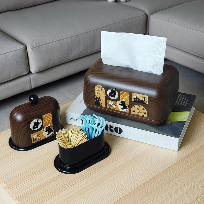 Vintage Simple Walnut Color Tissue Box Household Cat Wood Living Room Storage Carton Wooden Tissue Storage Box