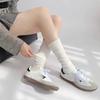Calf Socks Pile Socks Autumn Thin Vertical Striped Long Tube Women's School Style Casual Sports White Mid-tube Socks