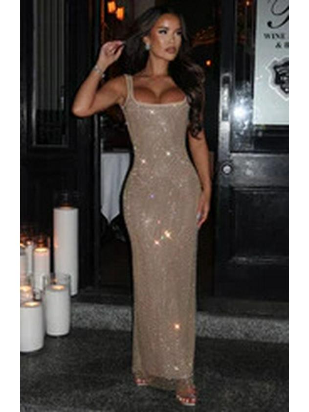2026 European & American Summer Backless Sequin Evening Gown with Spaghetti Straps