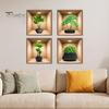 4Pcs/Set Potted Plants Wall Sticker 3D Effect Self-adhesive Waterproof PVC Removable Living Room Bedroom Modern Wall Art Green Plant Decoration Decal