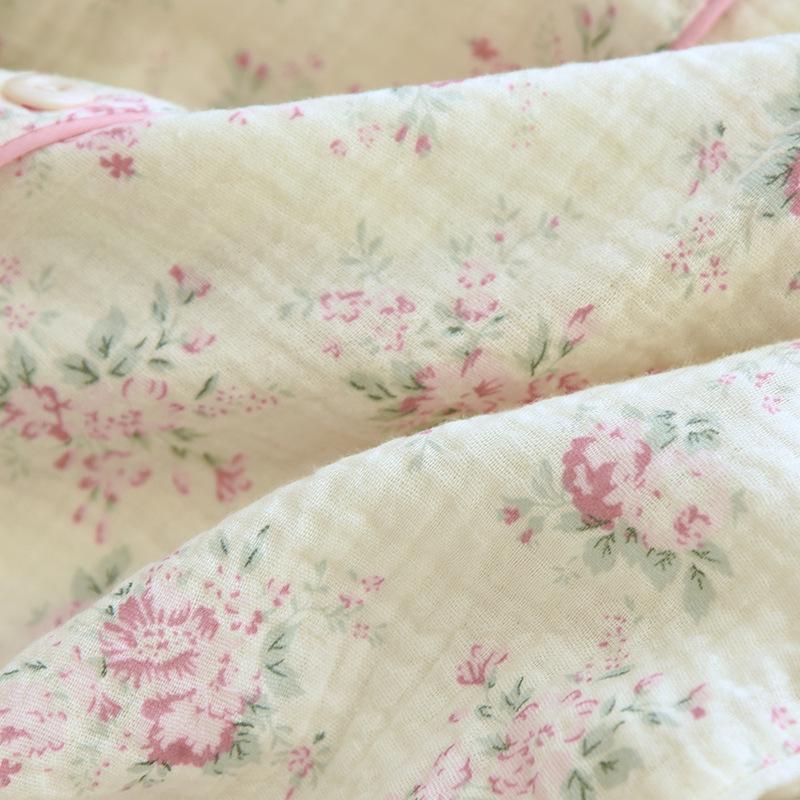 Women's Autumn Long Sleeve Cotton Floral Crinkle Fabric Plus Size Homewear Set