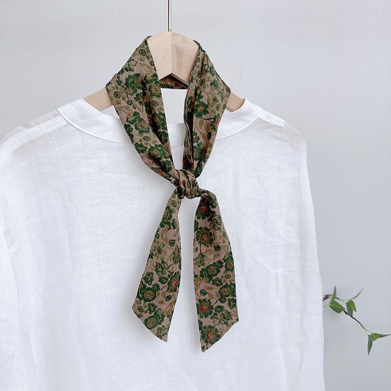 Spring Summer Floral Print Cotton Skinny Scarf Women Soft Neckerchief Hairband Lady Headband Bagscarf Female Neck Ties