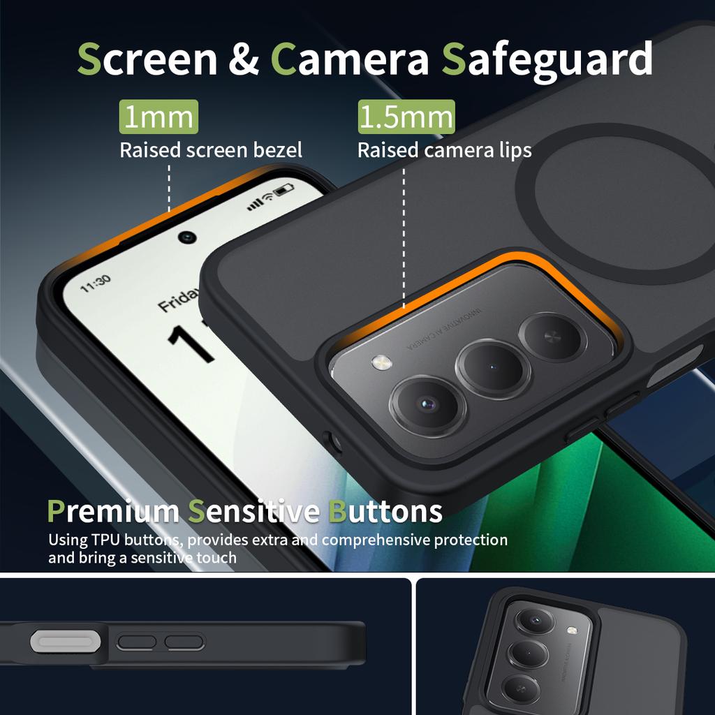 Etui magnetyczne na telefon o uczuciu skóry dla Xiaomi Redmi 15 4G 171,1 mm 5G 169,5 mm Magsafe Bezprzewodowe ładowanie Rama TPU Plastikowa tylna osłona