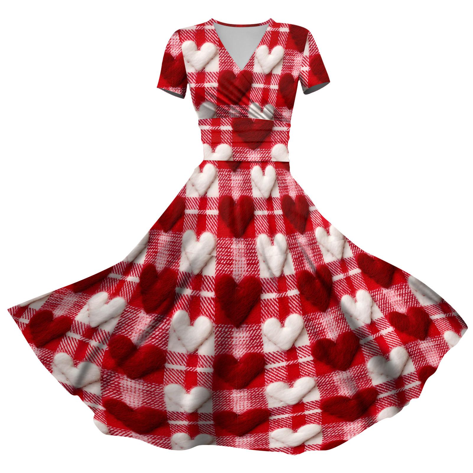 

Женское модное повседневное платье на День святого Валентина с принтом в виде витой полоски и короткими рукавами и карманами S