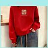 Anime Cartoon Red Fleece Sweatshirt With Embroidered Letters For Casual Women