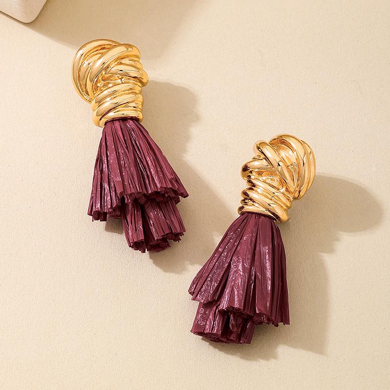 Bohemian Personalized Creative Gold Color Wrapped Tassel Earrings, Women's Retro Ethnic Style Holiday Accessories Gifts