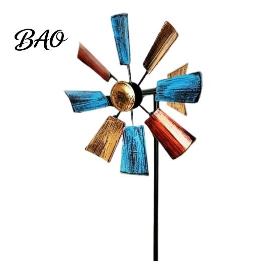 Outdoor Windrad Windspiel Erdspieß, Rostfreies Ornament, Antik-Metall Garten Dekoration für Hof Rasen Terrasse Glatte Drehung