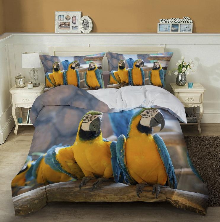 Ložní souprava Ara King/Queen Size Barevný Papoušek Povlak na Peřinu Děti Chlapci Přírodní Tropická Zelená Rostlina Pták Polyesterový Povlak na Přikrývku