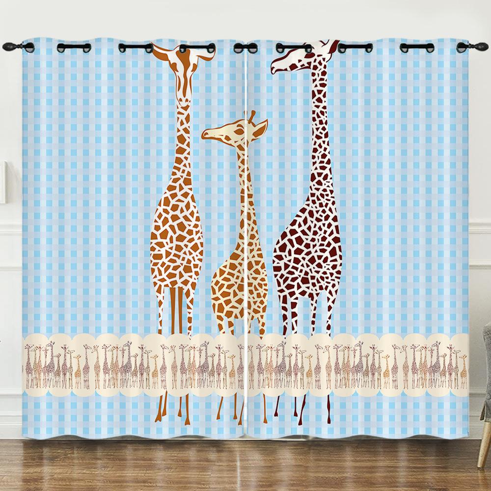 

Штора Мультяшное животное Любовь Жираф 3D Цифровая печать Светонепроницаемая штора На люверсах 97cm*114cm*2