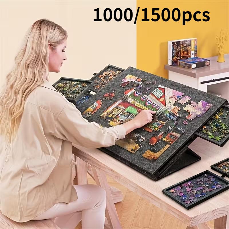 1500pcs Puzzle Table Portable with 6 Storage Drawers, Adjustable Height, Large Capacity for Kids' Educational & Puzzle Storage