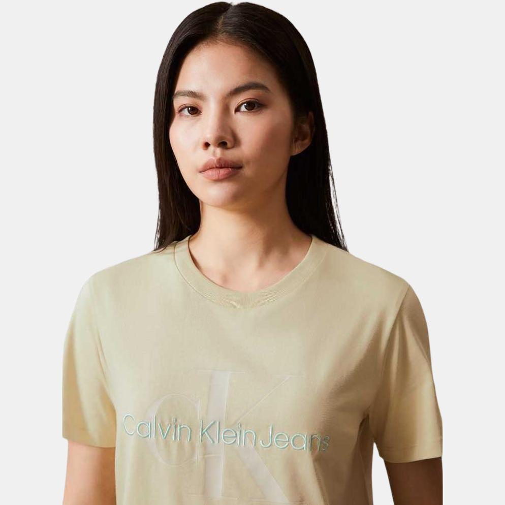 Calvin Klein Letter Embroidered Cotton Breathable Round Neck Pullover Short Sleeve T-Shirt Women Tops Mung-Bean-Yellow J218885_2