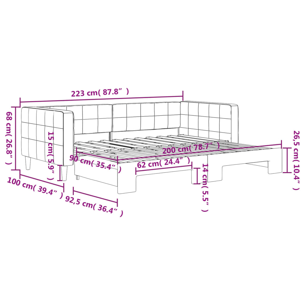 Daybed Extendable Pink 90x200 cm Velvet