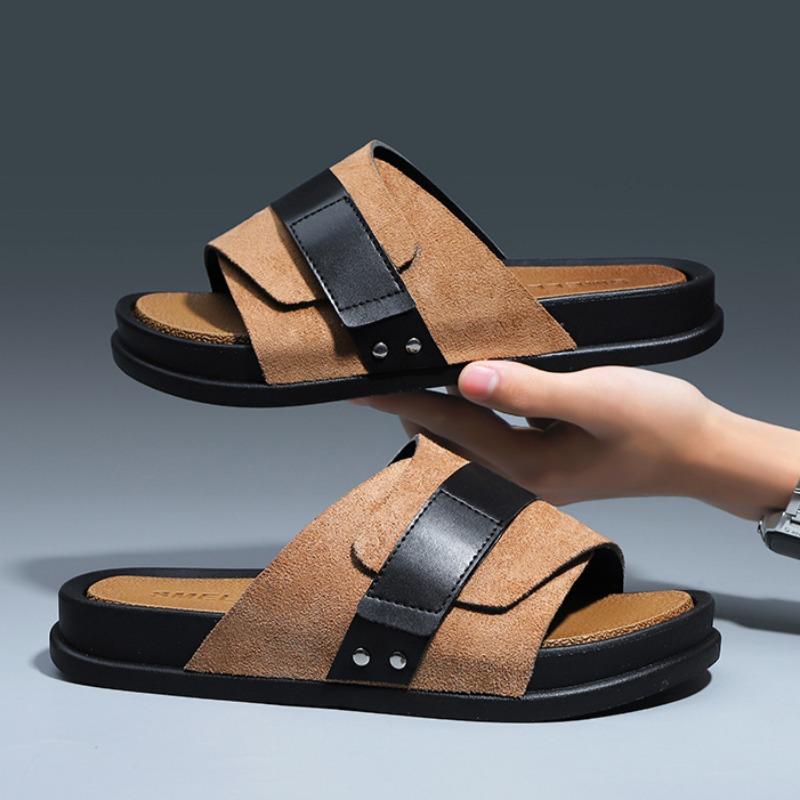 Fashion Slippers Men's Summer Outdoor Casual Men's Shoes Thick-soled Frosted Leather Business Men's Sandals and Slippers 2024