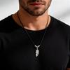 Retro Feather Pendant Necklace for Men, Stainless Steel Leaf Necklace Adjustable Wax Rope Chain, Casual Jewelry Accessories
