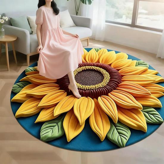 Yousheng Diatomaceous Earth Floor Mat 3D Sunflower Pattern Plush Quick Drying Non-Slip Absorbent Bath Mat Super Absorbent Floor Mat