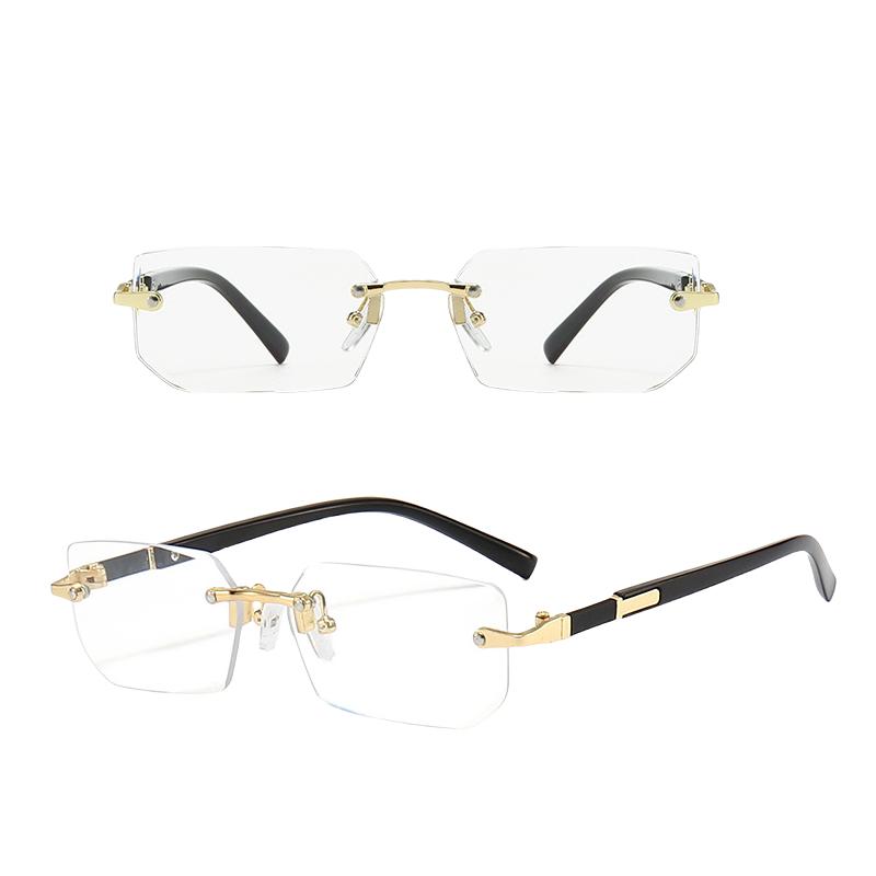 New European And American Business Frameless Reading Glasses For Men And Women Uv400 Square Metal Small Frame Presbyopia Glasses