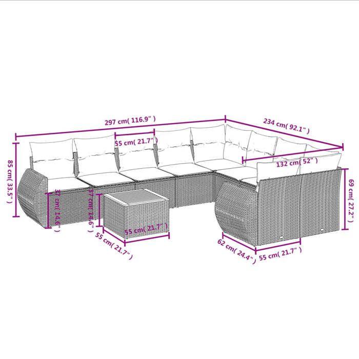 VidaXL Salon de Jardin avec Coussins 10 pcs, Canapés de Terrasse, Ensemble de Meubles de Patio, Mobilier d'Extérieur, Gris 3257495