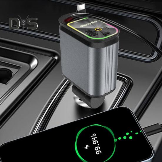 Încărcător auto retractabil 4 în 1 Starlight Roof Light Adaptor dublu tip C pentru încărcare rapidă Cabluri retractabile Încărcător USB pentru iPhone