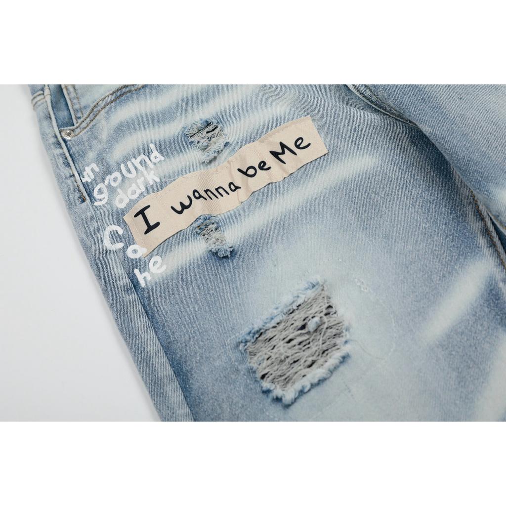 M40 Amiri Men's and Women's American Style Trendy Jeans with Fabric Patches, Holes, Embroidery, Casual and Fashionable High Street Pants