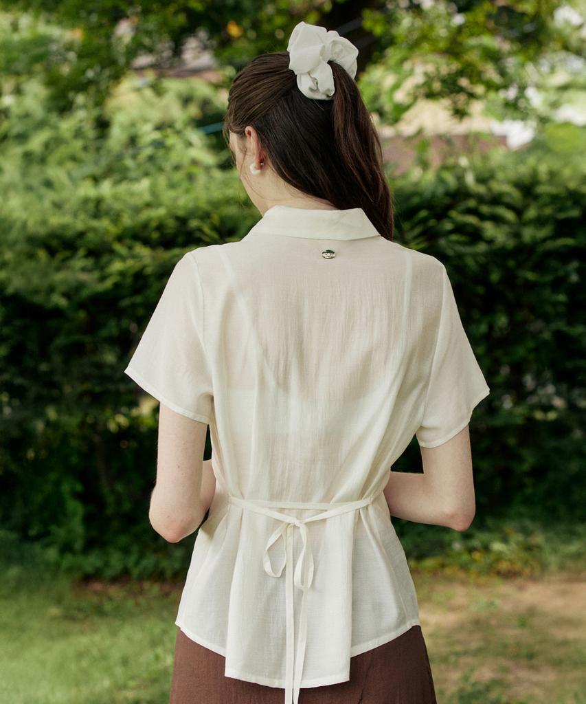 ADAUL See Through Sheer Belt Shirt - Ivory