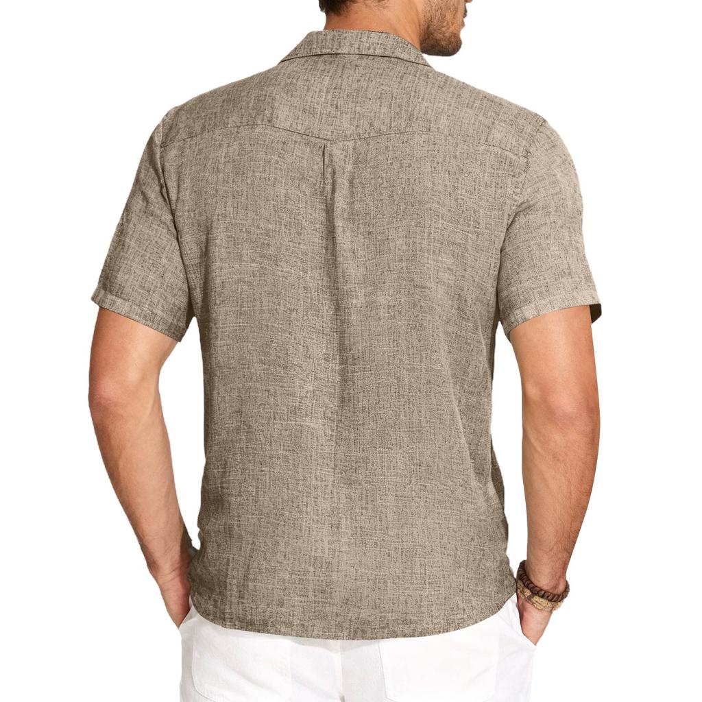 Linen Shirts For Men Short Sleeve Button Down Summer Color Shirt Casual Fashion Loose Lapel Tops