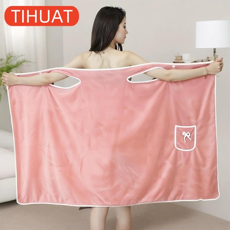 

1 шт. Портативное банное полотенце Впитывающее Быстросохнущее Банный халат с карманами Декор в виде банта Банное полотенце Аксессуары для ванной 80*135cm