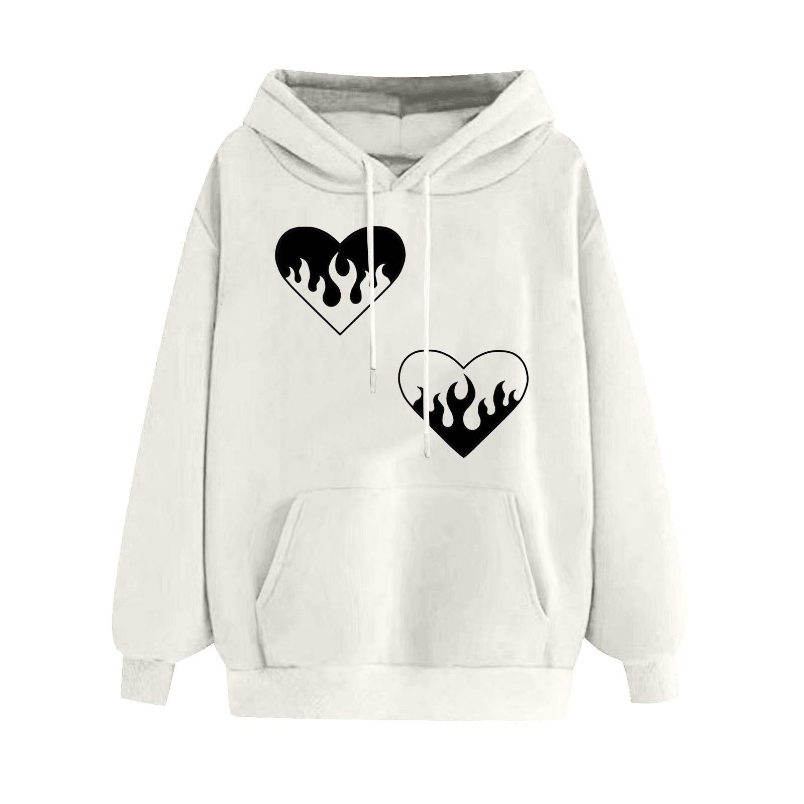 

2025 spring trendy brand men and women couples sweater love print hooded women s top loose fashion hoodie S