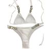 Women S Sexy Solid Color Bikini Set With Metal Chain Accessories Swimwear