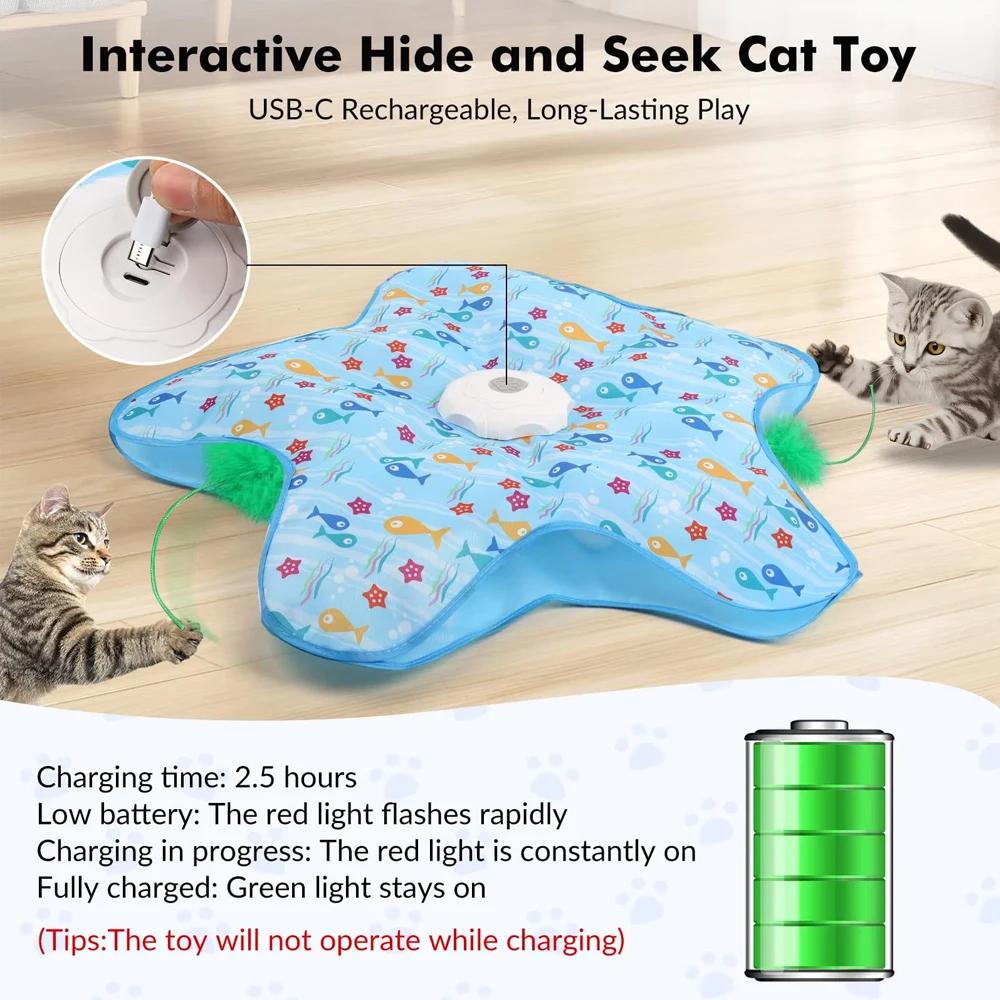 Smart Hide and Seek Cat Toy Electric Thermal Sensing Cat Catch Cover Real Mouse Squeaky Touch Activated Feather Teaser Wand