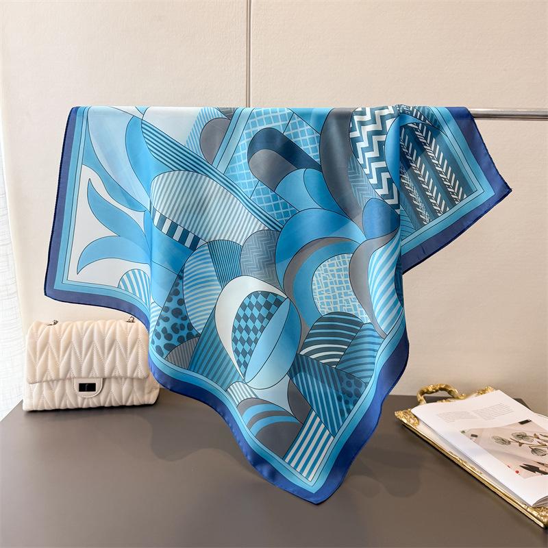Fashion Luxury 70cm Square Silk Women's Scarf Geometry Printed Satin Scarves Daily Outfits Shawl Designer Headband Bandana