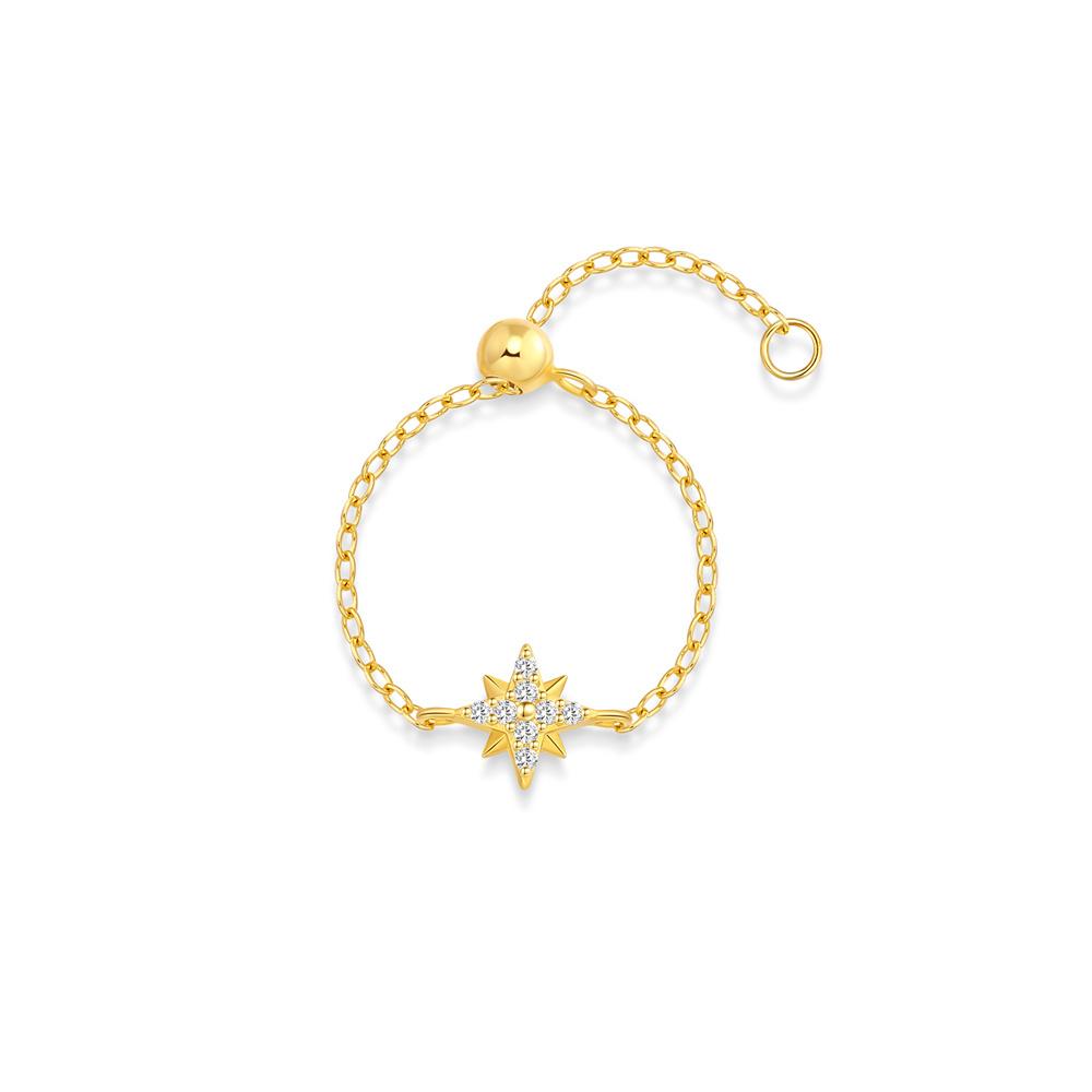 

ROXI 925 Silver Octagonal star/Round/Petal Zircon Charms Finger Rings For Women Adjustable Opening Chain Ring Jewelry resizable