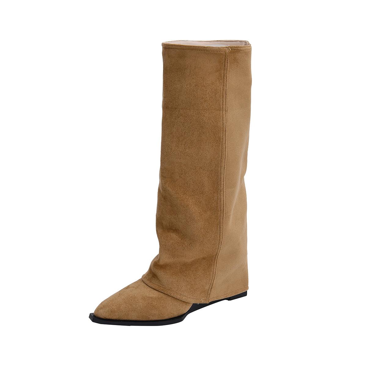 

Soft Leather Edition~ Autumn and Winter Retro Suede But Knee Boots 2025 Pointed Knight Boots Wedge Heel Skinny Pant Tube Boots. 35 хаки
