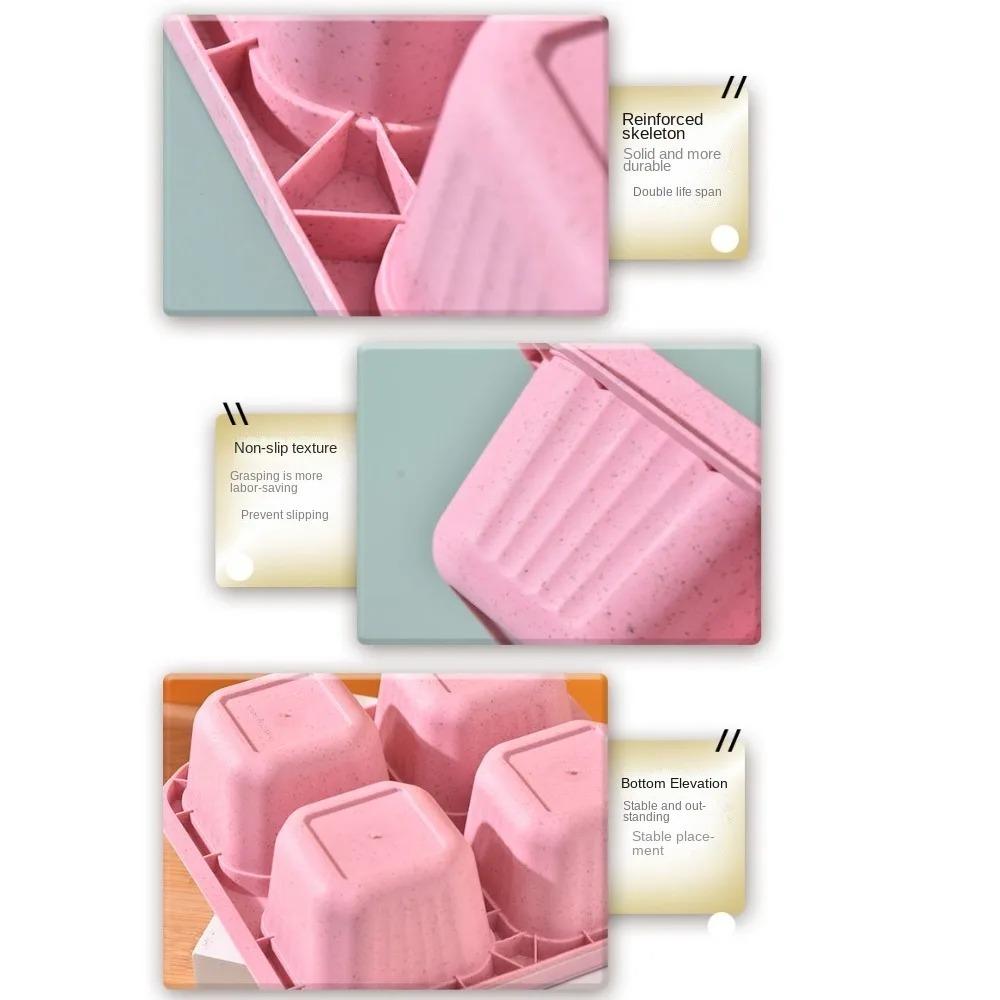 4-Grid Wheat Straw Snack Storage Box With Lid Stackable Anti-Slip Fruit Container For Kitchen Or Office