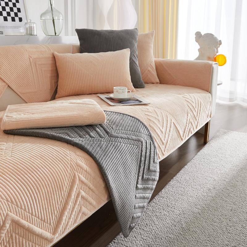 Autumn and Winter New Ultra-Soft Plush Quilted Sofa Cushion Living Room Solid Color Non-Slip Sofa Seat Cover Cover Cloth