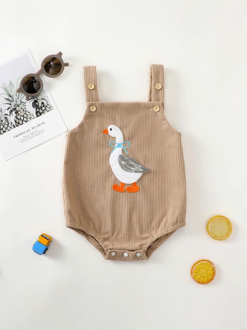 E2461C Neutral Baby Suspender Sleeveless Bodysuit with Duck Embroidery 12-18 Months хаки