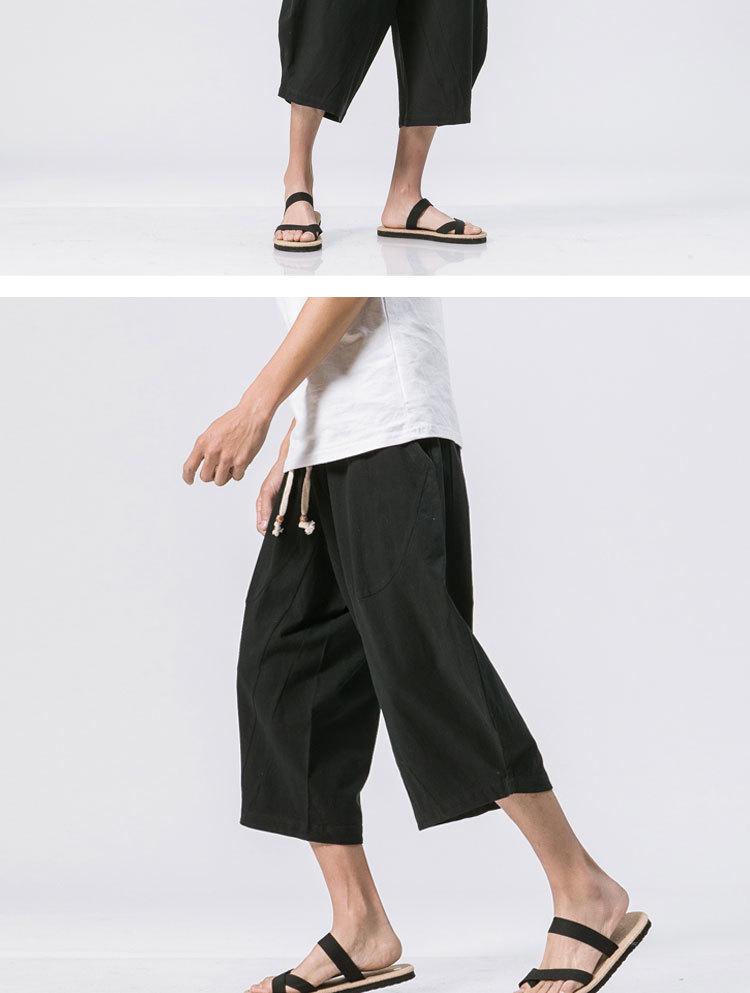 Men's Summer Loose Fit Linen Capri Pants - Solid Color, Plus Size, Chinese Style Casual Trousers