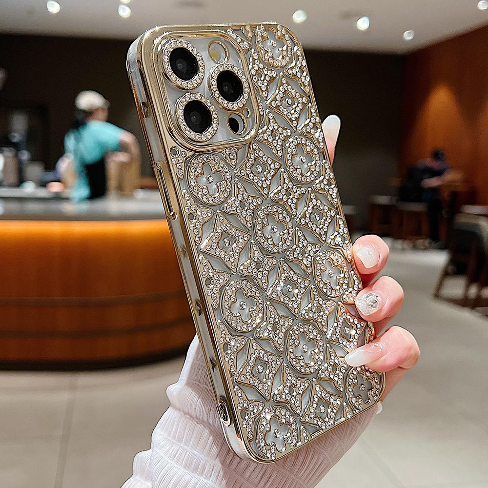 

For iPhone 13 Pro Max 6.7 inch Case Rhinestone Decor TPU Cover Cell Phone Accessories Wholesale Gold