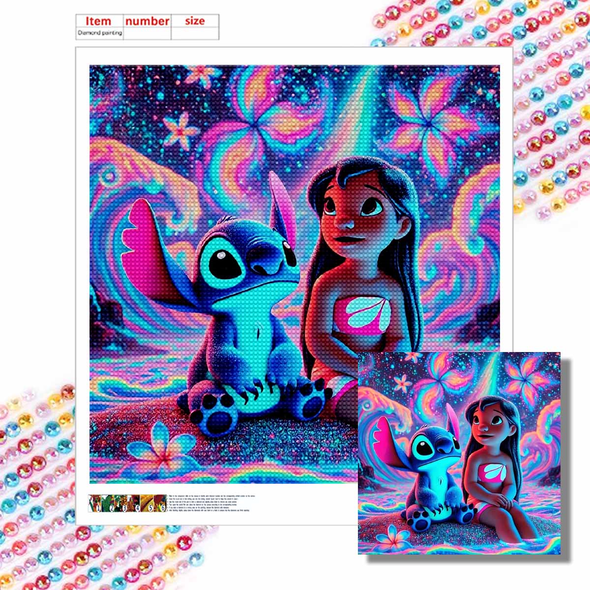 

Полная круглая алмазная живопись Лило и Стич Искусство Стразы Картина Мозаика Сделай сам 5D Вышивка крестом Домашнее украшение Round 30x30cm