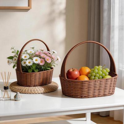 Pastoral Woven Rattan Flower Basket for Home Storage and Picking