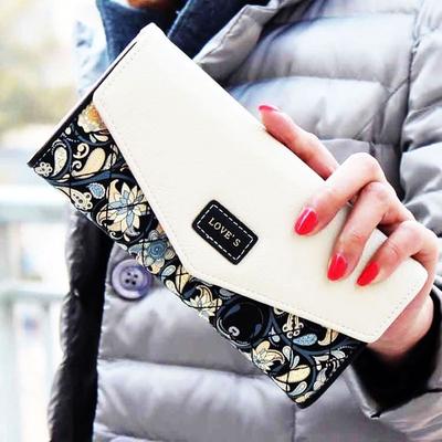 Bordado carteira feminina moda senhora embreagem de couro tri-fold longo carteiras titular bolsa bolsa envelope fivela