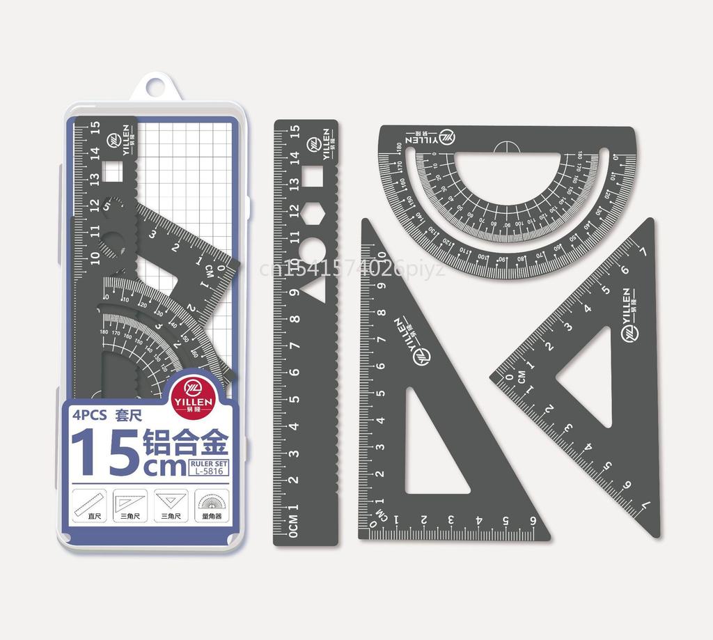 4 szt./zestaw aluminiowych linijek metalowych/plastikowych/miękkich geometrii matematycznych kompasów do rysowania artykułów piśmienniczych linijek matematycznych do szkoły
